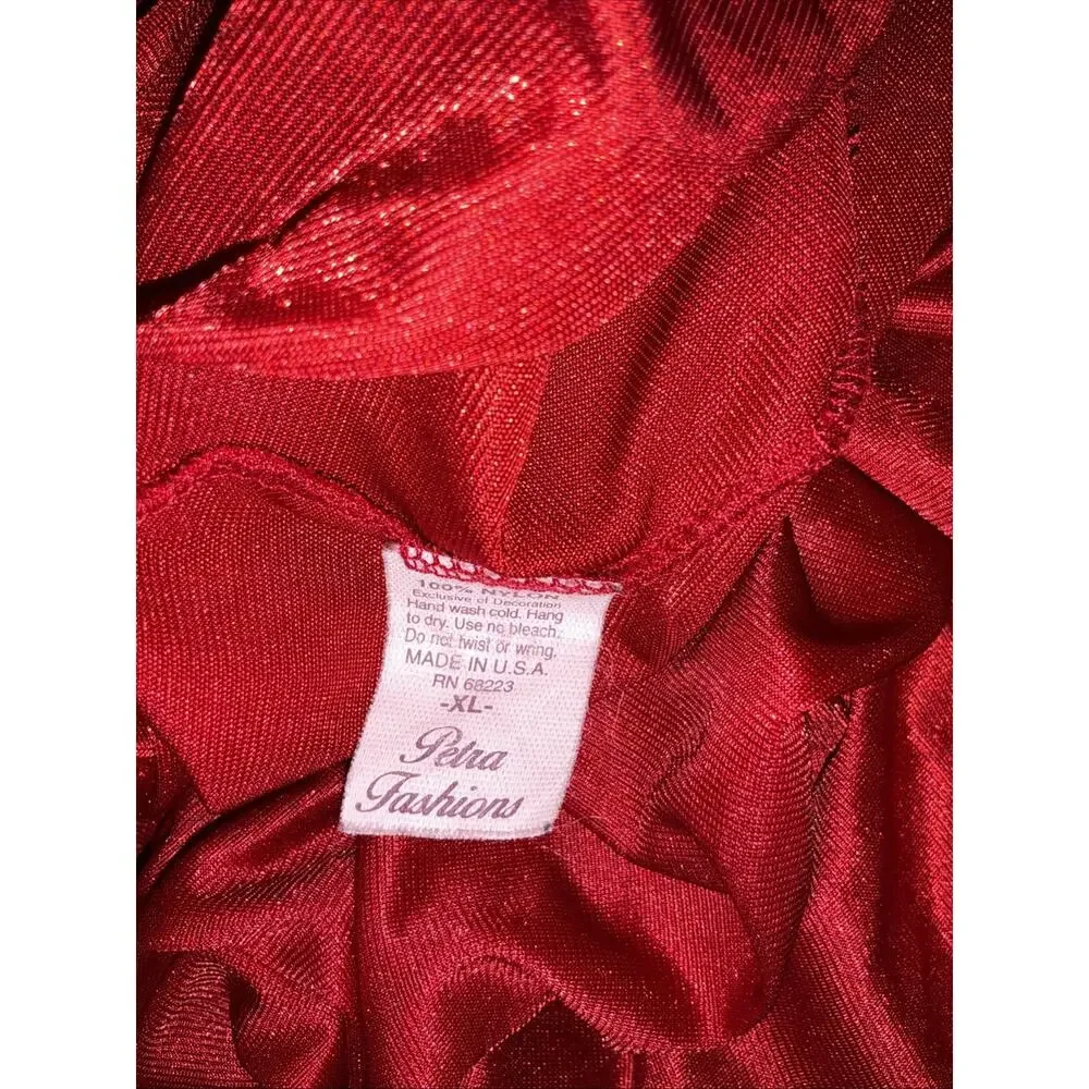 Vintage Petra Fashions Rich Crimson Red Silky Nightgown Lace Inset Panels Sz XL